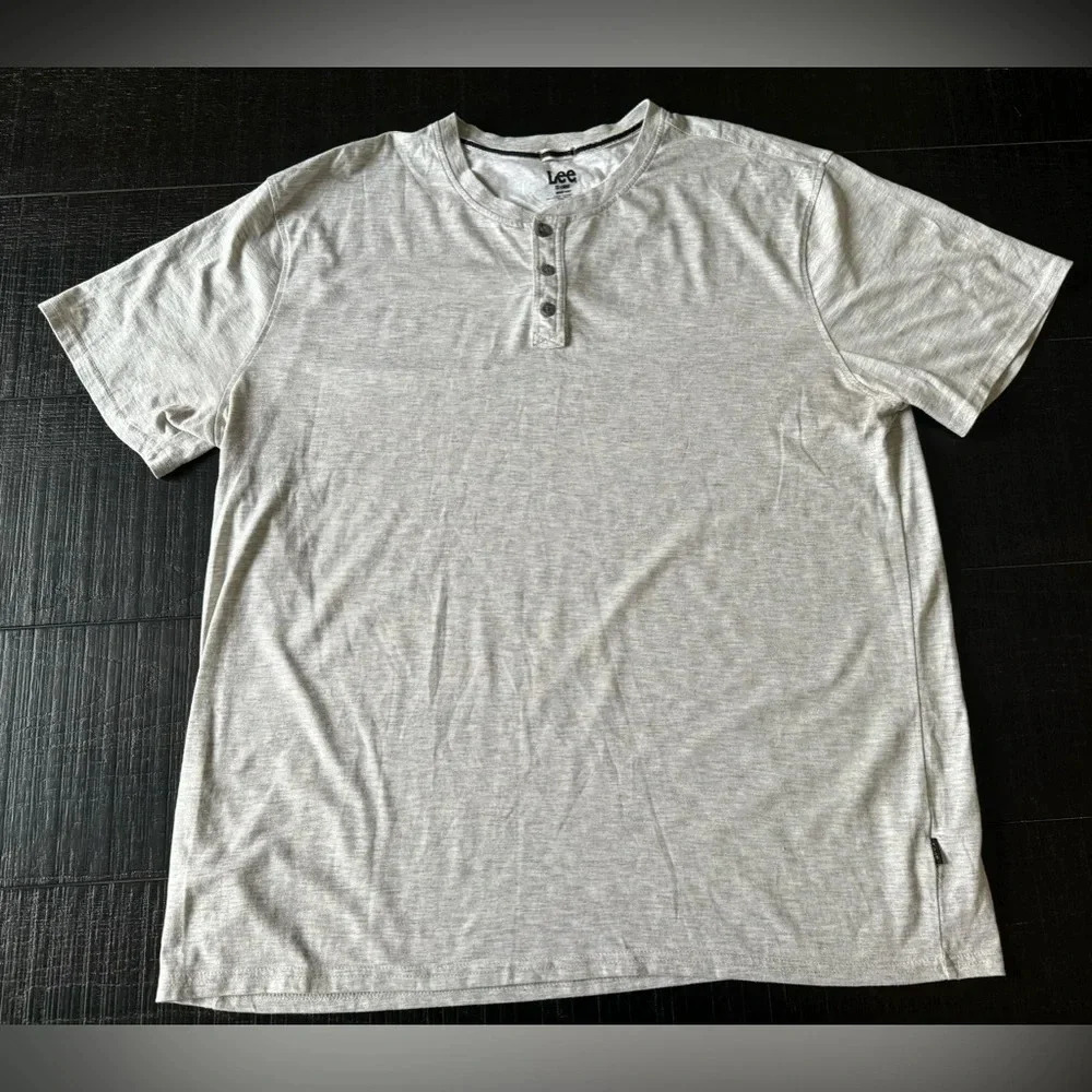 LEE Men’s 3 Button Henley Short Sleeve Shirt Size 2XL Light Gray Heather